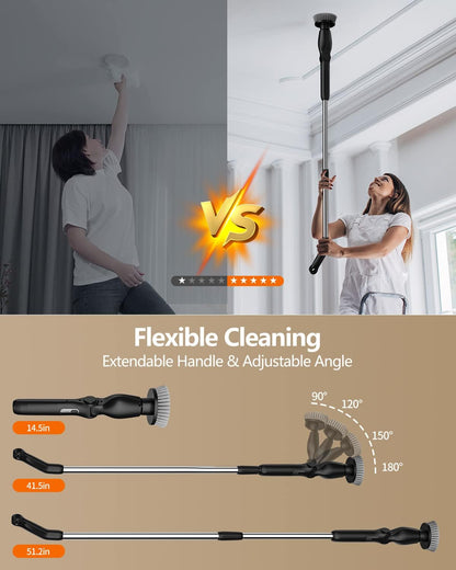 Leebein Electric Spin Scrubber, Cordless Cleaning Brush with 8 Replaceable Brush Heads, Tub and Floor Tile 360 Power Scrubber Dual Speed with Adjustable & Detachable Handle for Bathroom Kitchen Car