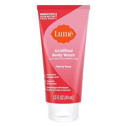 Lume Acidified Body Wash - 24 Hour Odor Control - Removes Odor Better than Soap - Moisturizing Formula - Formulated Without SLS or Parabens - OB/GYN Developed - 8.5 ounce (Peony Rose)