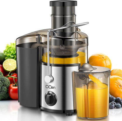Qcen Juicer Machine, 800W Centrifugal Juicer Extractor with Wide Mouth 3” Feed Chute for Fruit Vegetable, Easy to Clean, Stainless Steel, BPA-free (Black)