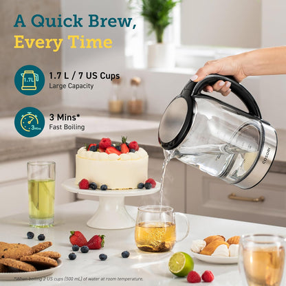 COSORI Electric Kettle, No Plastic Contact with Water, 1.7L/1500W, Stainless Steel Inner Lid & Filter, Tea Kettle For Coffee & Tea, Hot Water Kettle Teapot Boiler & Heater, Automatic Shut Off, Black