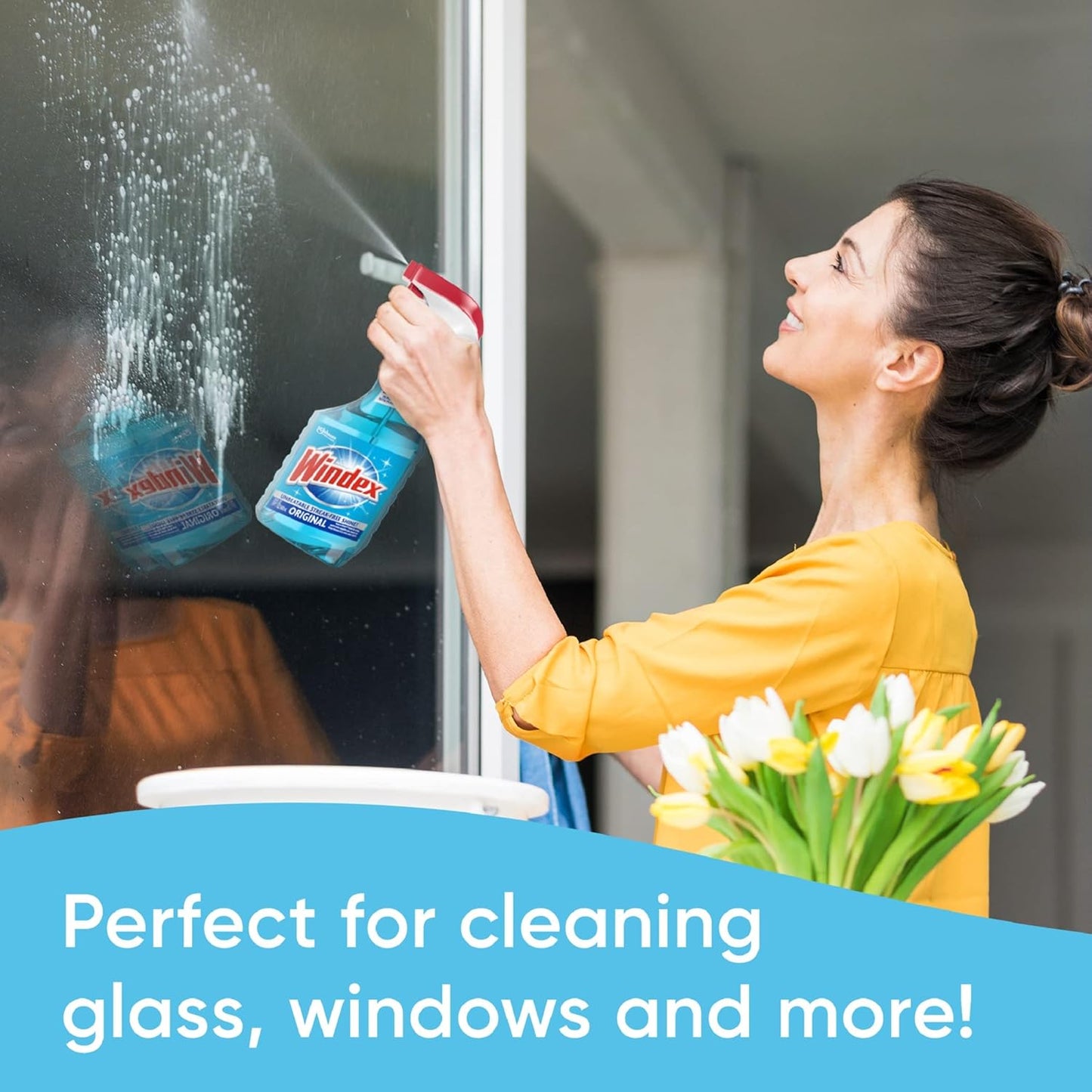 Windex Glass Cleaner Spray, Original Blue Window Cleaner Works on Smudges and Fingerprints, Bottle Made from 100% Recovered Coastal Plastic, 23 Fl Oz, Pack of 6