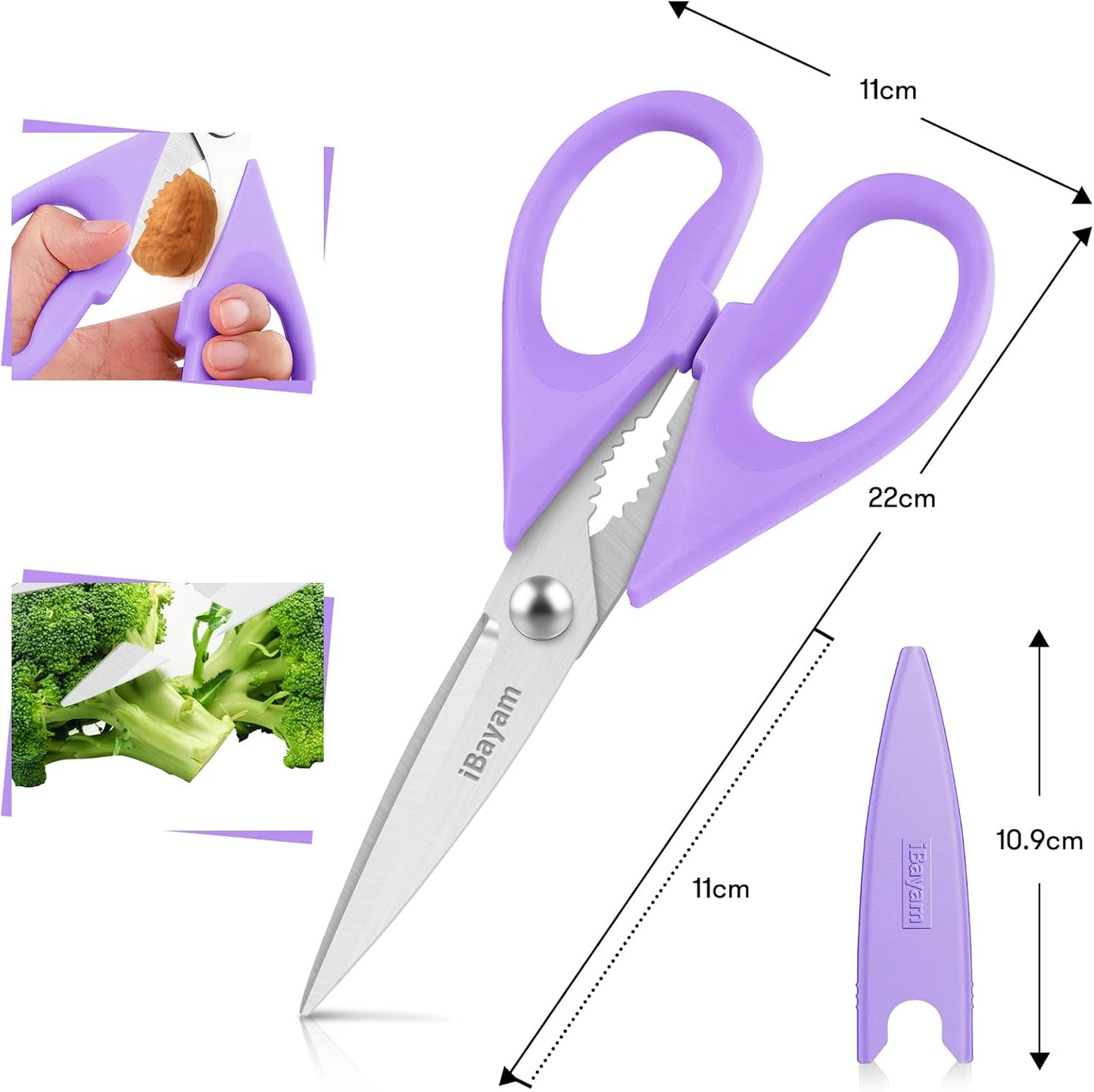 iBayam Kitchen Scissors All Purpose Heavy Duty Meat Poultry Shears, Dishwasher Safe Food Cooking Scissors Stainless Steel Utility Scissors, 2-Pack (Black Red, Black Gray)