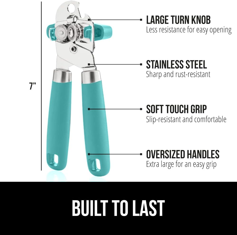 The Original Gorilla Grip Heavy Duty Stainless Steel Smooth Edge Manual Can Opener and Bottle Openers, Soft Handle, Rust Proof Oversized Handheld Easy Turn Knob, Multifunctional Kitchen Tool, Black