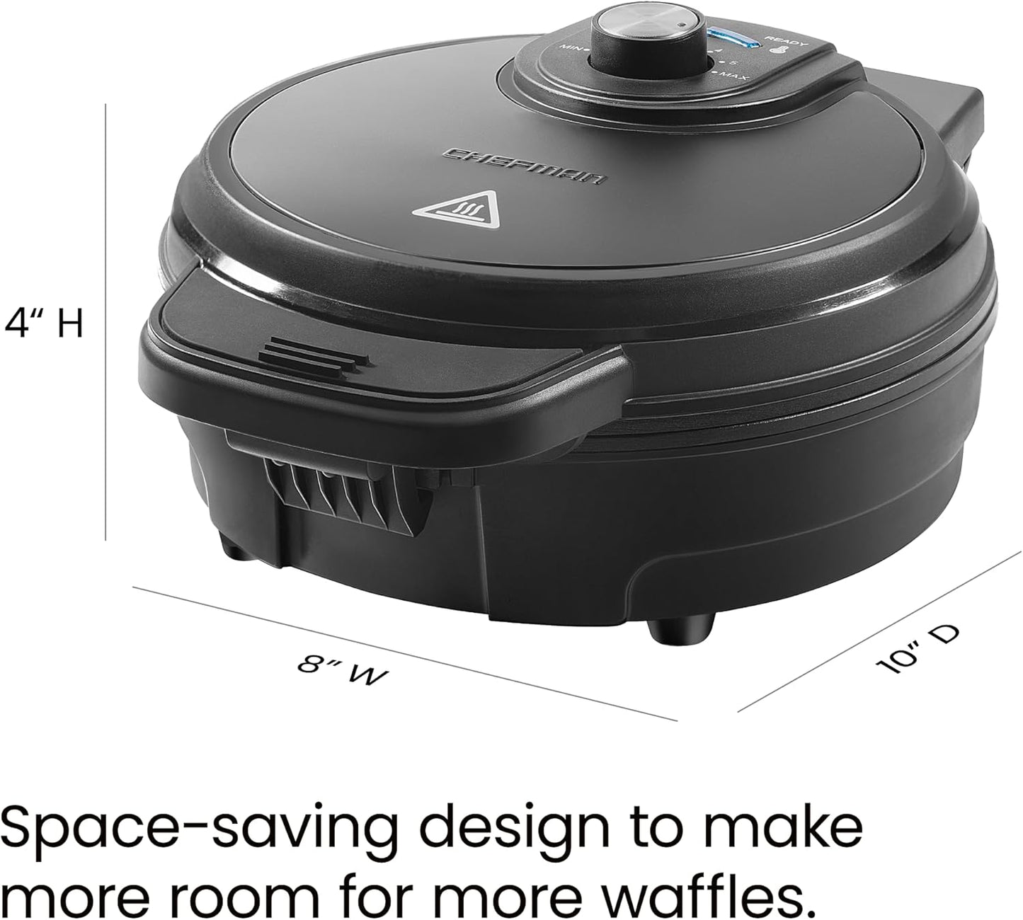 Chefman Anti-Overflow Belgian Waffle Maker w/Shade Selector, Temperature Control, Mess Free Moat, Round Iron w/Nonstick Plates & Cool Touch Handle, Measuring Cup Included, Black