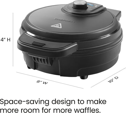 Chefman Anti-Overflow Belgian Waffle Maker w/Shade Selector, Temperature Control, Mess Free Moat, Round Iron w/Nonstick Plates & Cool Touch Handle, Measuring Cup Included, Black