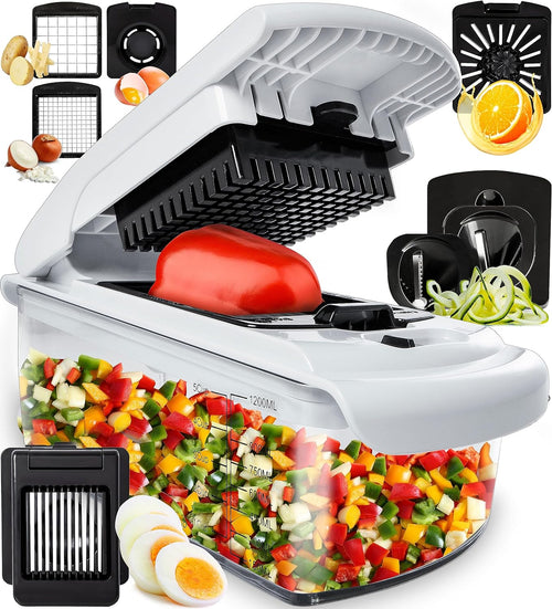 Fullstar Vegetable Chopper - Food Chopper - Onion Chopper - Vegetable Slicer & Spiralizer - Veggie Chopper with Container - Kitchen Gadgets - Home Essentials - Kitchen Accessories (4 in 1, White)