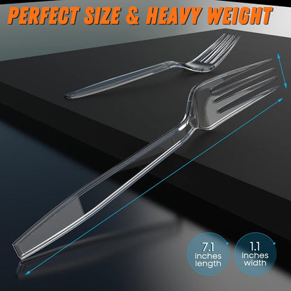 360 Count Plastic Silver Ware Heavy Duty, 120 Forks, 120 Spoons, 120 Knives, Heat Resistant & BPA Free Disposable SilverWare, Disposable Cutlery set, Premium Clear Utencils for Party Supply