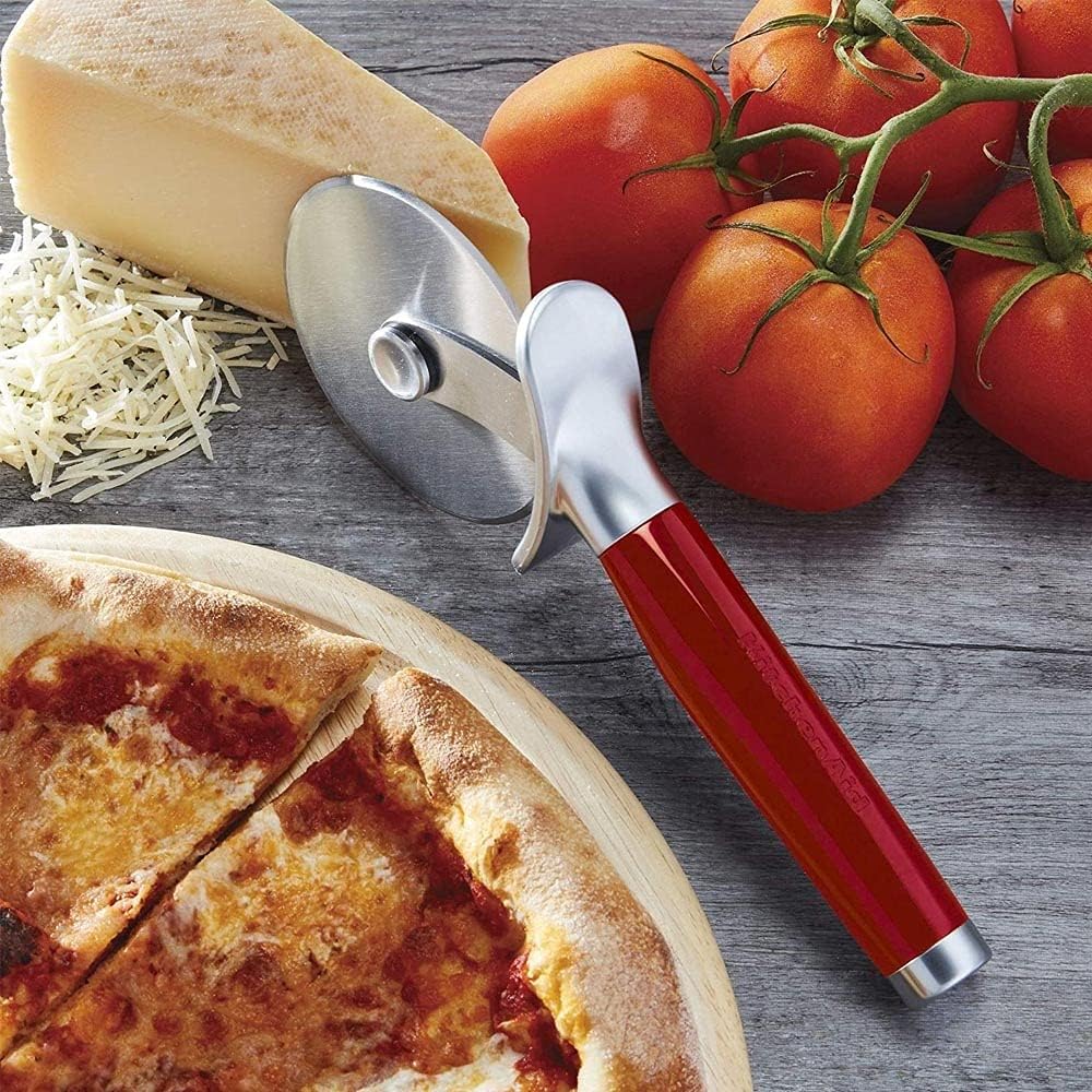 KitchenAid Classic Pizza Wheel with Sharp Blade For Cutting Through Crusts, Pies and More, Built In Finger Guard for Safety and Comfort Grip to Protect Fingers, Dishwasher Safe, 9-Inch, Black