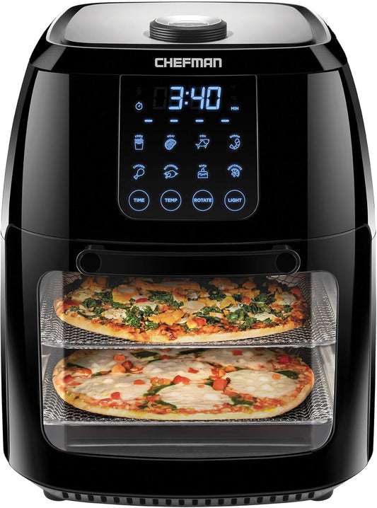 CHEFMAN Multifunctional Digital Air Fryer+ Rotisserie, Dehydrator, Convection Oven, 17 Touch Screen Presets Fry, Roast, Dehydrate, Bake, XL 10L Family Size, Auto Shutoff, Large Easy-View Window, Black