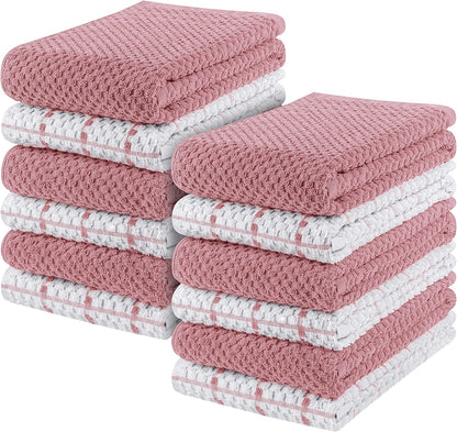 Kitchen Towels [12 Pack], 15 x 25 Inches, 100% Ring Spun Cotton Super Soft and Absorbent Linen Dish Towels, Tea Towels and Bar Towels Set (Black)