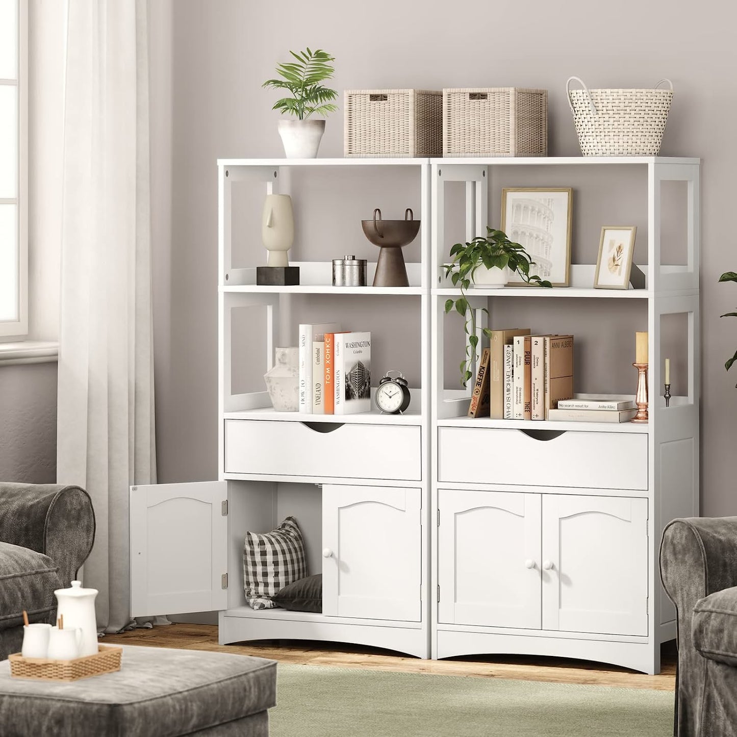 Sideboard Storage Cabinet with 2 Open Shelves