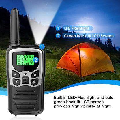 Walkie Talkies, MOICO Long Range Walkie Talkies for Adults with 22 FRS Channels, Family Walkie Talkie with LED Flashlight VOX LCD Display for Hiking Camping Trip (Orange 2 Pack)