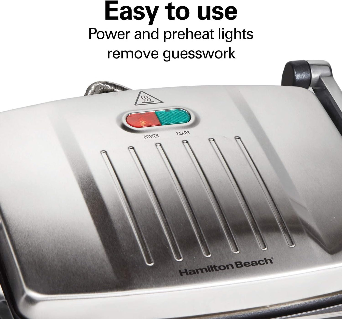 Hamilton Beach Panini Press Sandwich Maker & Electric Indoor Grill with Locking Lid, Opens 180 Degrees for any Thickness for Quesadillas, Burgers & More, Nonstick 8" x 10" Grids, Chrome (25460AG)
