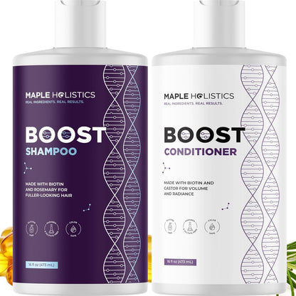 Volumizing Biotin Shampoo and Conditioner Set - Sulfate Free Shampoo and Conditioner for Dry Damaged Hair Care - Thinning Hair Shampoo and Conditioner with Nourishing Biotin and Rosemary Oil (8oz)