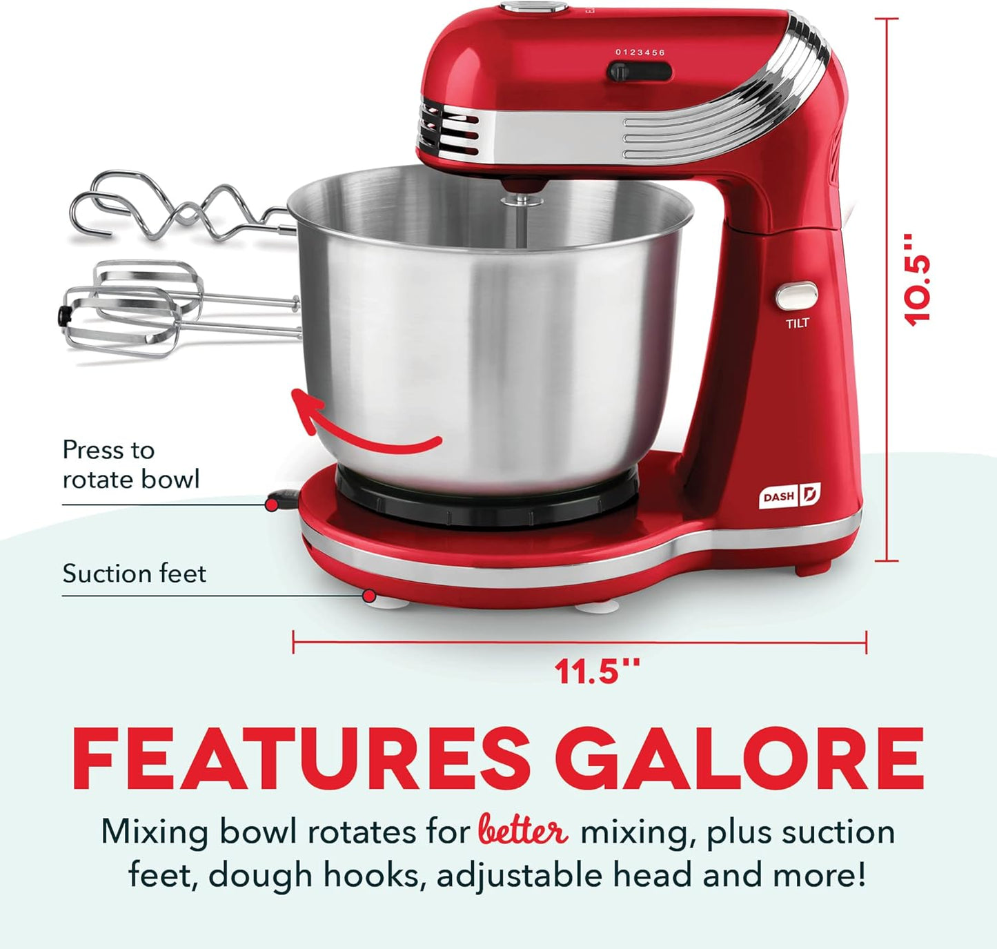 Dash Stand Mixer (Electric Mixer for Everyday Use): 6 Speed Stand Mixer with 3 Quart Stainless Steel Mixing Bowl, Dough Hooks & Mixer Beaters for Dressings, Frosting, Meringues & More - Aqua