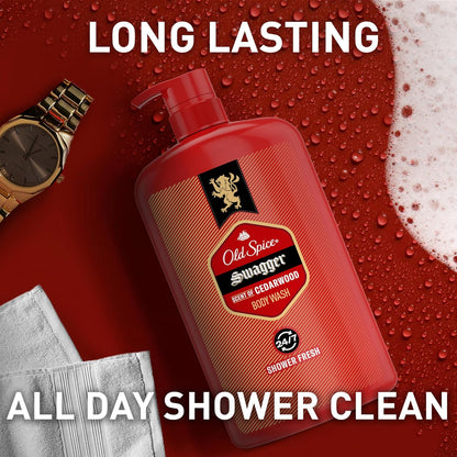 Old Spice Body Wash for Men, 24/7 Shower Fresh with Lasting Scent, Red Collection, Swagger with Cedarwood Scent, 24 fl oz (Pack of 2)