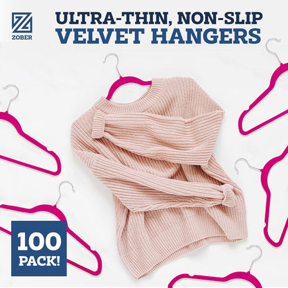 Zober Velvet Hangers 50 Pack - Heavy Duty Black Hangers for Coats, Pants & Dress Clothes - Non Slip Clothes Hanger Set - Space Saving Felt Hangers for Clothing