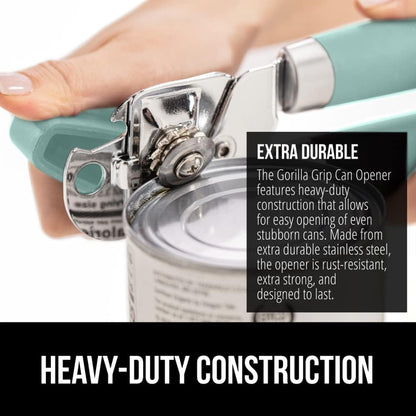 The Original Gorilla Grip Heavy Duty Stainless Steel Smooth Edge Manual Can Opener and Bottle Openers, Soft Handle, Rust Proof Oversized Handheld Easy Turn Knob, Multifunctional Kitchen Tool, Black