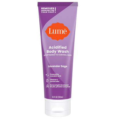 Lume Acidified Body Wash - 24 Hour Odor Control - Removes Odor Better than Soap - Moisturizing Formula - Formulated Without SLS or Parabens - OB/GYN Developed - 8.5 ounce (Peony Rose)