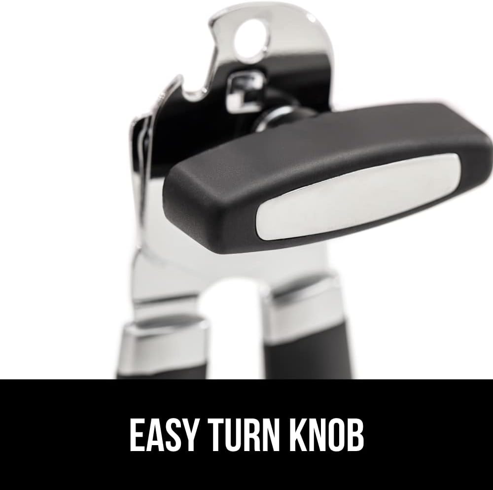 The Original Gorilla Grip Heavy Duty Stainless Steel Smooth Edge Manual Can Opener and Bottle Openers, Soft Handle, Rust Proof Oversized Handheld Easy Turn Knob, Multifunctional Kitchen Tool, Black