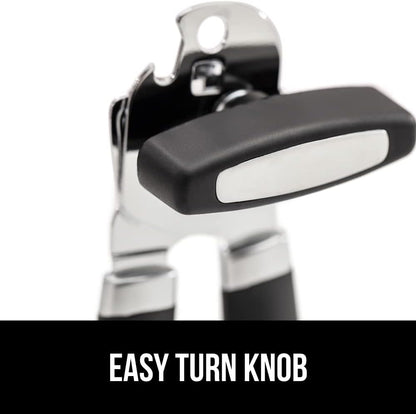 The Original Gorilla Grip Heavy Duty Stainless Steel Smooth Edge Manual Can Opener and Bottle Openers, Soft Handle, Rust Proof Oversized Handheld Easy Turn Knob, Multifunctional Kitchen Tool, Black