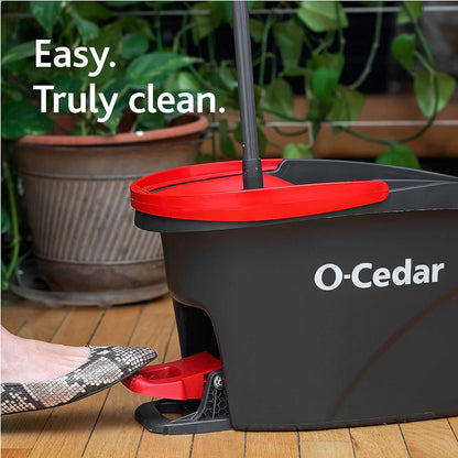 O-Cedar EasyWring Microfiber Spin Mop, Bucket Floor Cleaning System, Red, Gray