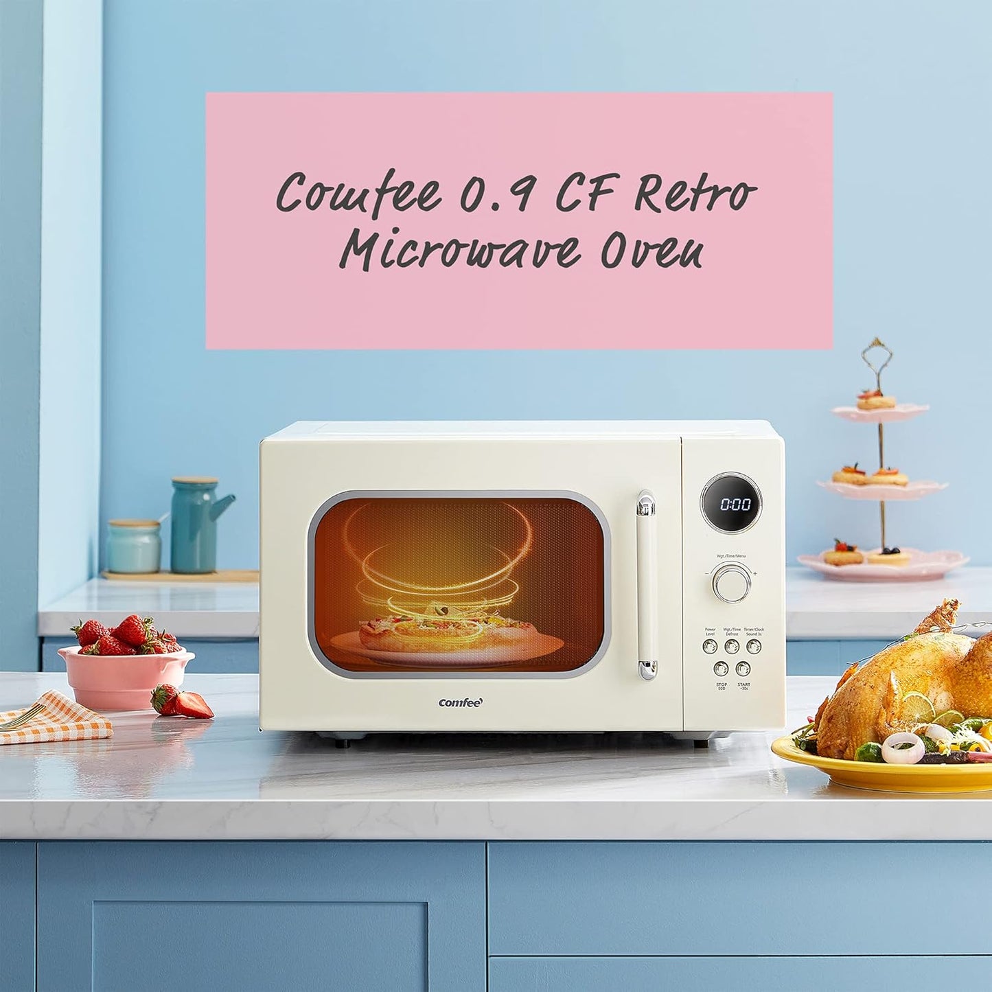 Comfee EM720CPL-PMB Countertop Microwave Oven with Sound On/Off, ECO Mode and Easy One-Touch Buttons, 0.7 Cu Ft, Black