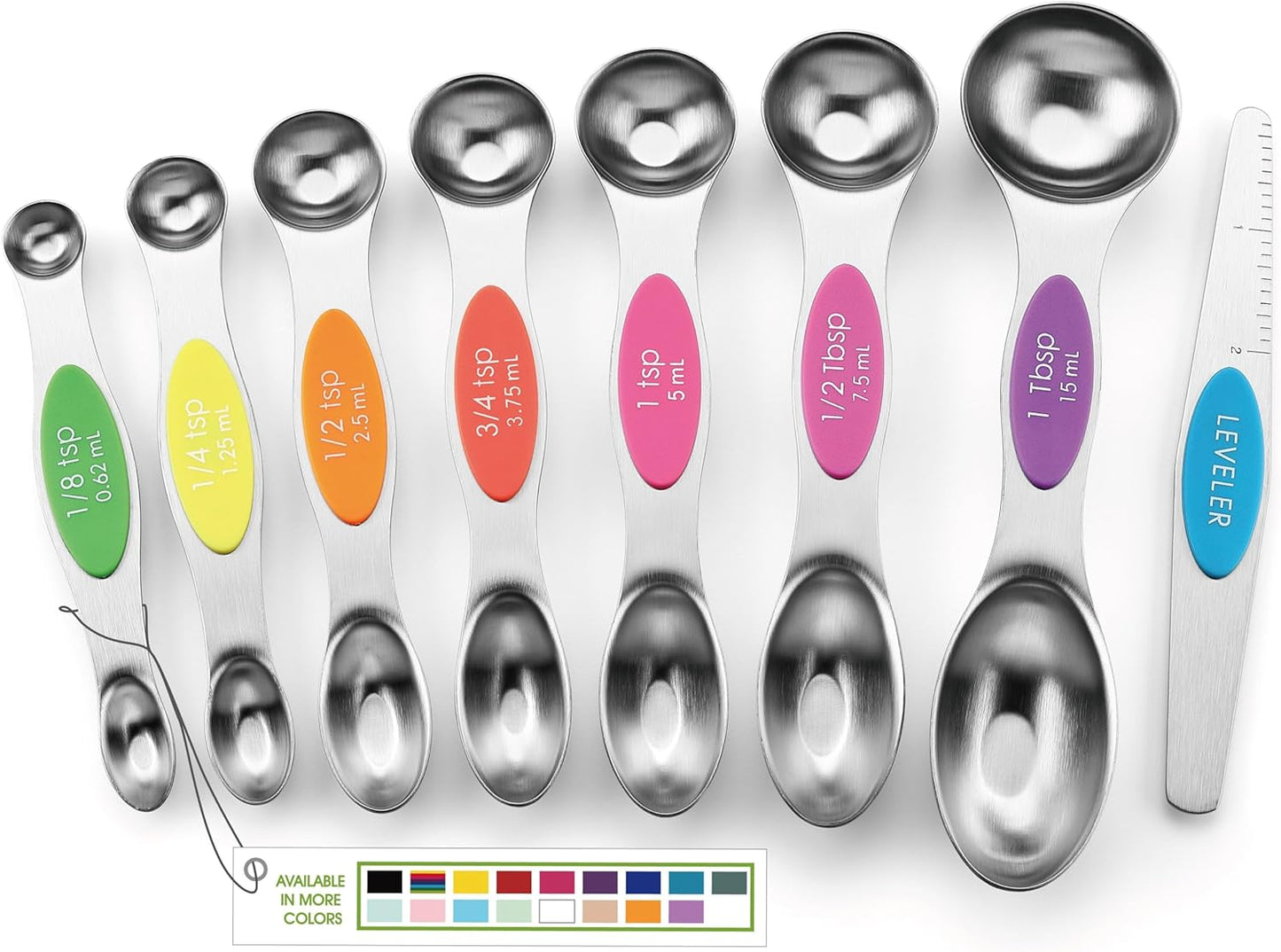 Spring Chef Magnetic Measuring Spoons Set with Strong N45 Magnets, Heavy Duty Stainless Steel Metal, Fits in Most Kitchen Spice Jars for Baking & Cooking, BPA Free, Black, Set of 8 with Leveler
