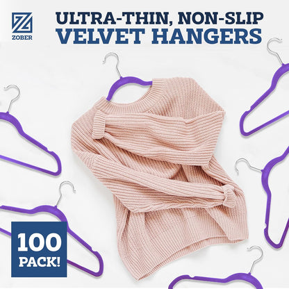 Zober Velvet Hangers 50 Pack - Heavy Duty Black Hangers for Coats, Pants & Dress Clothes - Non Slip Clothes Hanger Set - Space Saving Felt Hangers for Clothing
