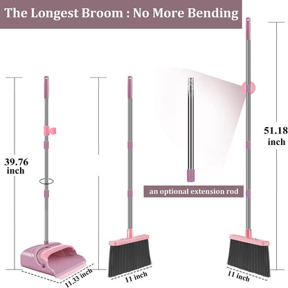 kelamayi Upgrade Stand Up Broom and Dustpan Set, Self-Cleaning with Dustpan Teeth, Ideal for Dog Cat Pets Home Use, Super Long Handle (Gray&Orange)