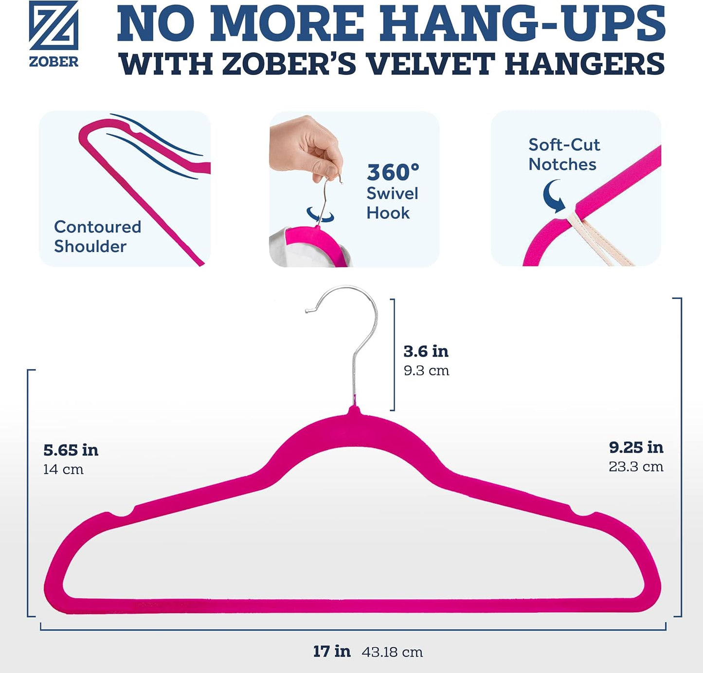 Zober Velvet Hangers 50 Pack - Heavy Duty Black Hangers for Coats, Pants & Dress Clothes - Non Slip Clothes Hanger Set - Space Saving Felt Hangers for Clothing