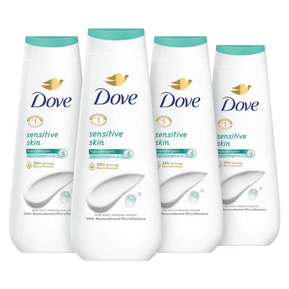 Dove Body Wash 3 Count with Pump Sensitive Skin Hypoallergenic, Paraben-Free, Sulfate-Free, Cruelty-Free, Moisturizing Skin Cleanser Effectively Washes Away Bacteria While Nourishing Skin 30.6 oz
