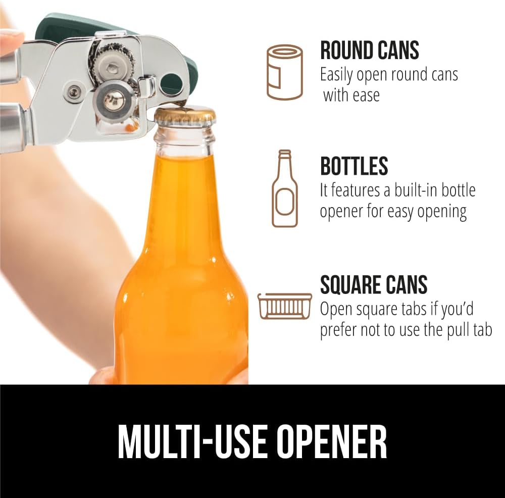 The Original Gorilla Grip Heavy Duty Stainless Steel Smooth Edge Manual Can Opener and Bottle Openers, Soft Handle, Rust Proof Oversized Handheld Easy Turn Knob, Multifunctional Kitchen Tool, Black