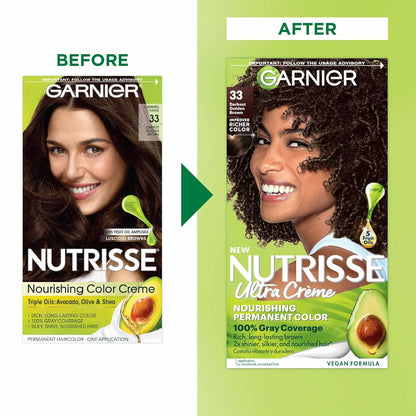 Garnier Hair Color Nutrisse Nourishing Creme, 40 Dark Brown (Dark Chocolate) Permanent Hair Dye, 1 Count (Packaging May Vary)