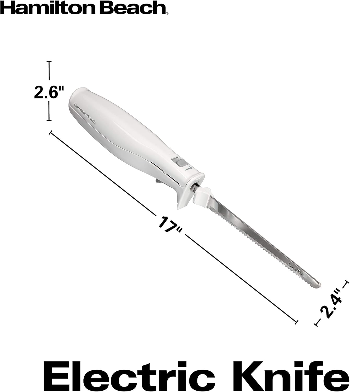 Hamilton Beach Electric Knife Set for Carving Meats, Poultry, Bread, Crafting Foam & More, Reciprocating Serrated Stainless Steel Blades, Ergonomic Design Storage Case + Fork Included, 5Ft Cord, White