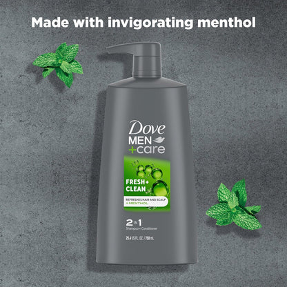DOVE MEN + CARE 2-in-1 Shampoo and Conditioner Fresh and Clean 4 Count Nourishes and Invigorates Helps Strengthen Hair 25.4 oz