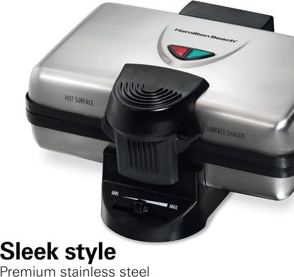 Hamilton Beach Belgian Mini Waffle Maker with Shade Control, Makes 2 at Once, Create Personalized Keto Chaffles and Hash Browns, Non-Stick Plates, Compact Design, Stainless Steel