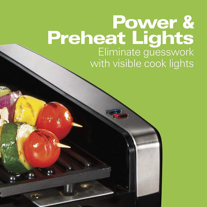 Hamilton Beach Electric Indoor Searing Grill with Viewing Window & Adjustable Temperature Control to 450F, 118 sq. in. Surface Serves 6, Removable Nonstick Grate, Stainless Steel