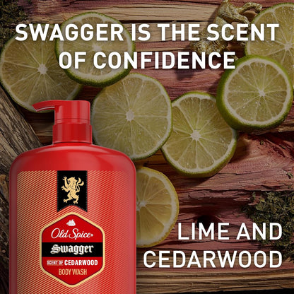 Old Spice Body Wash for Men, 24/7 Shower Fresh with Lasting Scent, Red Collection, Swagger with Cedarwood Scent, 24 fl oz (Pack of 2)