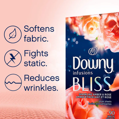 Downy Infusions Mega Dryer Sheets, Laundry Fabric Softener, CALM, Lavender and Vanilla Bean, 180 Count (3 box of 60 sheets)