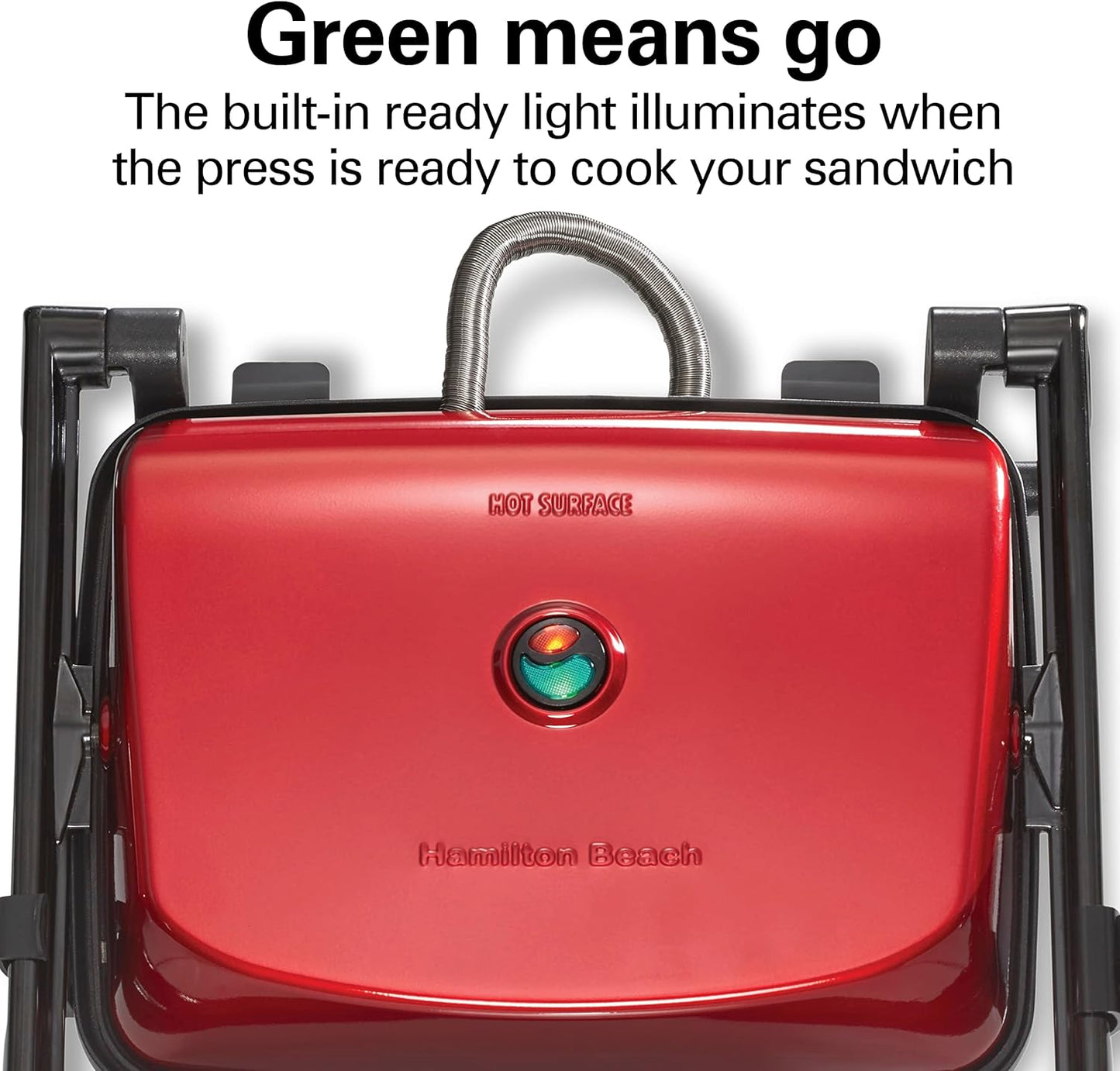 Hamilton Beach Panini Press Sandwich Maker & Electric Indoor Grill with Locking Lid, Opens 180 Degrees for any Thickness for Quesadillas, Burgers & More, Nonstick 8" x 10" Grids, Chrome (25460AG)