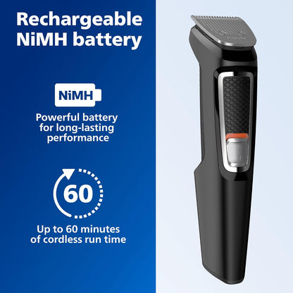Norelco Philips Multi Groomer All-in-One Trimmer Series 3000-13 Piece Mens Grooming Kit for Beard, Face, Nose, Ear Hair Trimmer and Hair Clipper - NO Blade Oil Needed, MG3740/40