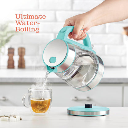 Speed-Boil Electric Kettle For Coffee & Tea - 1.7L Water Boiler 1500W, Borosilicate Glass, Easy Clean Wide Opening, Auto Shut-Off, Cool Touch Handle, LED Light. 360° Rotation, Boil Dry Protection