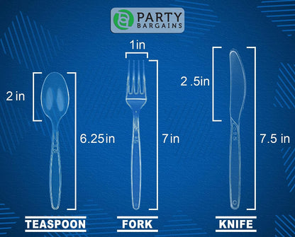 Party Bargains Disposable Cutlery set, SAPPHIRE Design, Clear Color, 360 Pieces: 180 Forks, 120 Spoons, 60 Knives