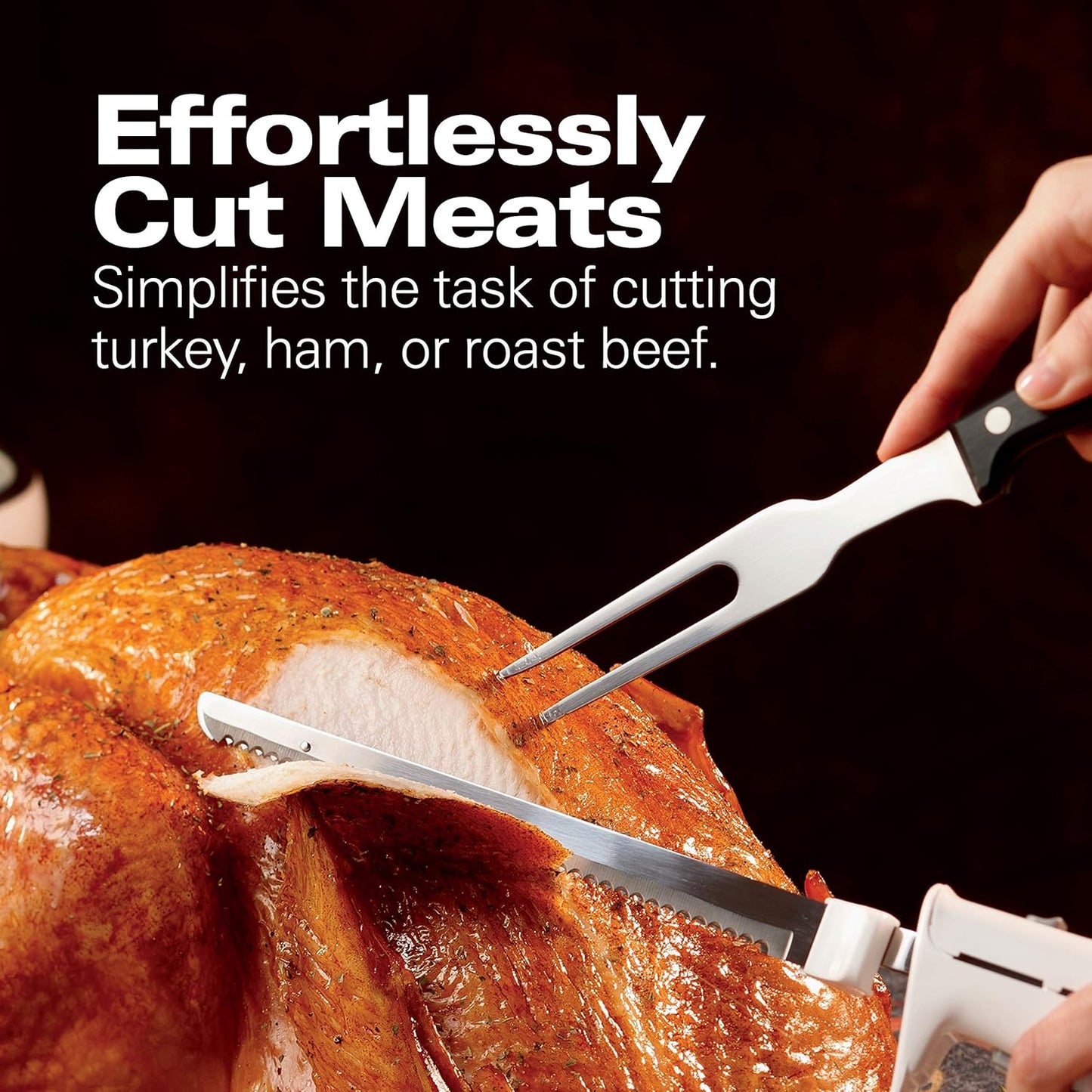 Hamilton Beach Electric Knife Set for Carving Meats, Poultry, Bread, Crafting Foam & More, Reciprocating Serrated Stainless Steel Blades, Ergonomic Design Storage Case + Fork Included, 5Ft Cord, White