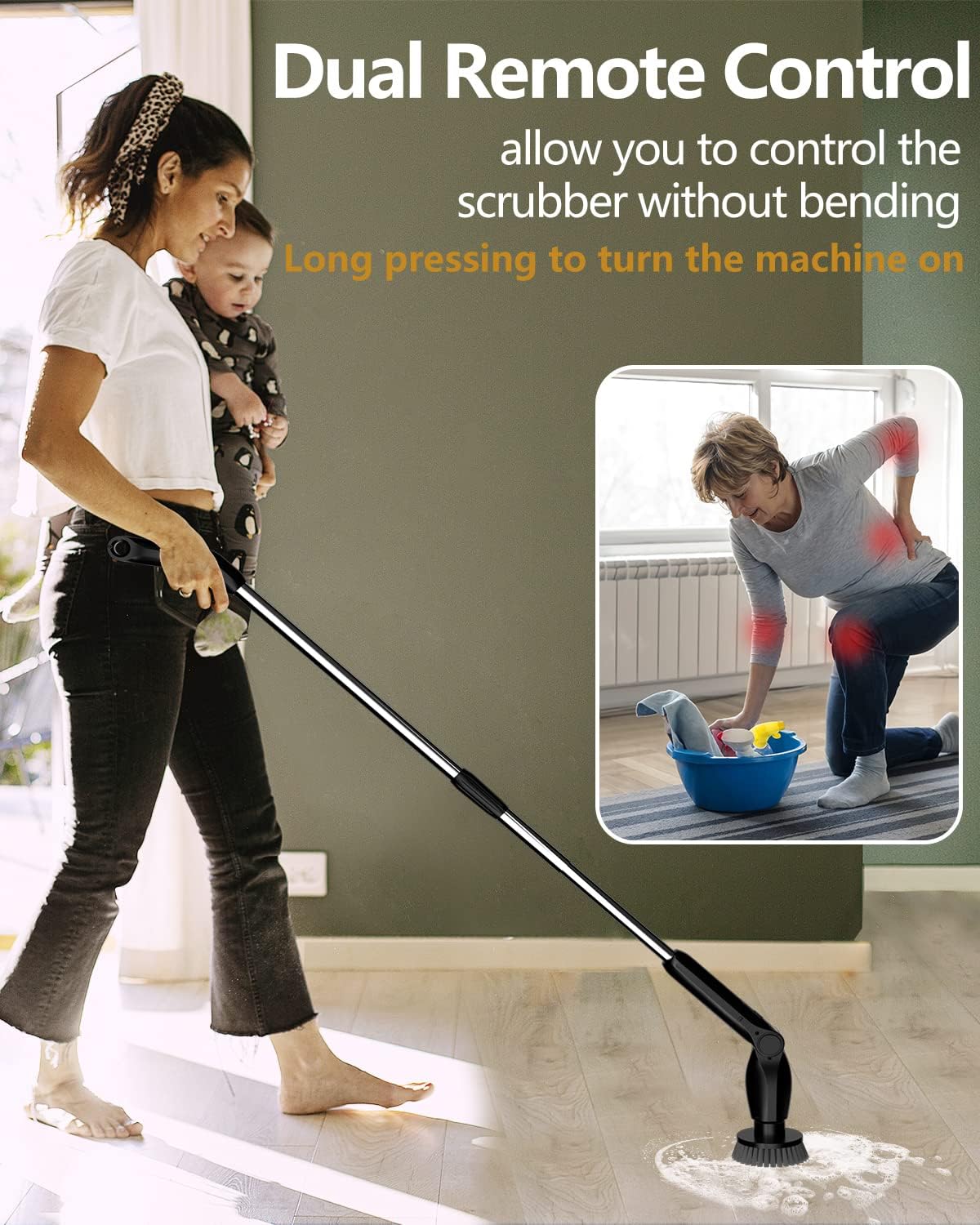 Leebein Electric Spin Scrubber, Cordless Cleaning Brush with 8 Replaceable Brush Heads, Tub and Floor Tile 360 Power Scrubber Dual Speed with Adjustable & Detachable Handle for Bathroom Kitchen Car