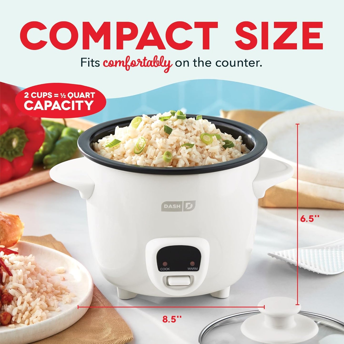 DASH Mini Rice Cooker Steamer with Removable Nonstick Pot, Keep Warm Function & Recipe Guide, .5 Quart, for Soups, Stews, Grains & Oatmeal - Aqua