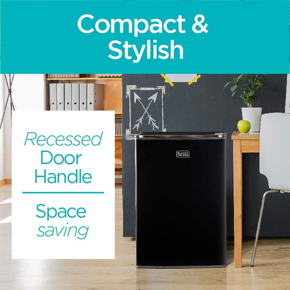 BLACK+DECKER BCRK17B Compact Refrigerator Energy Star Single Door Mini Fridge with Freezer, 1.7 Cubic Feet, Black