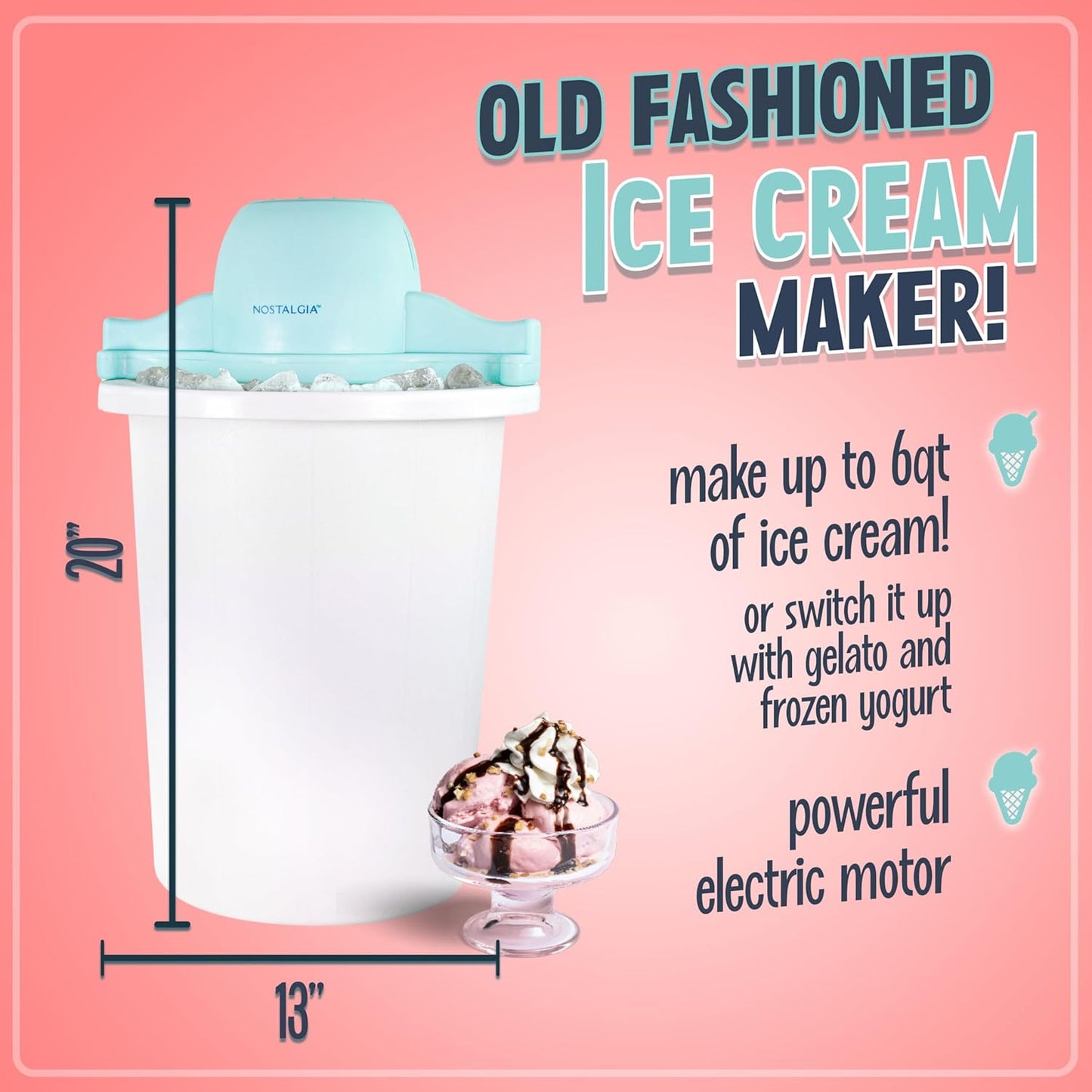 Nostalgia Electric Ice Cream Maker - Old Fashioned Soft Serve Ice Cream Machine Makes Frozen Yogurt or Gelato in Minutes - Fun Kitchen Appliance - Vintage Wooden Style - Light Wood - 4 Quart