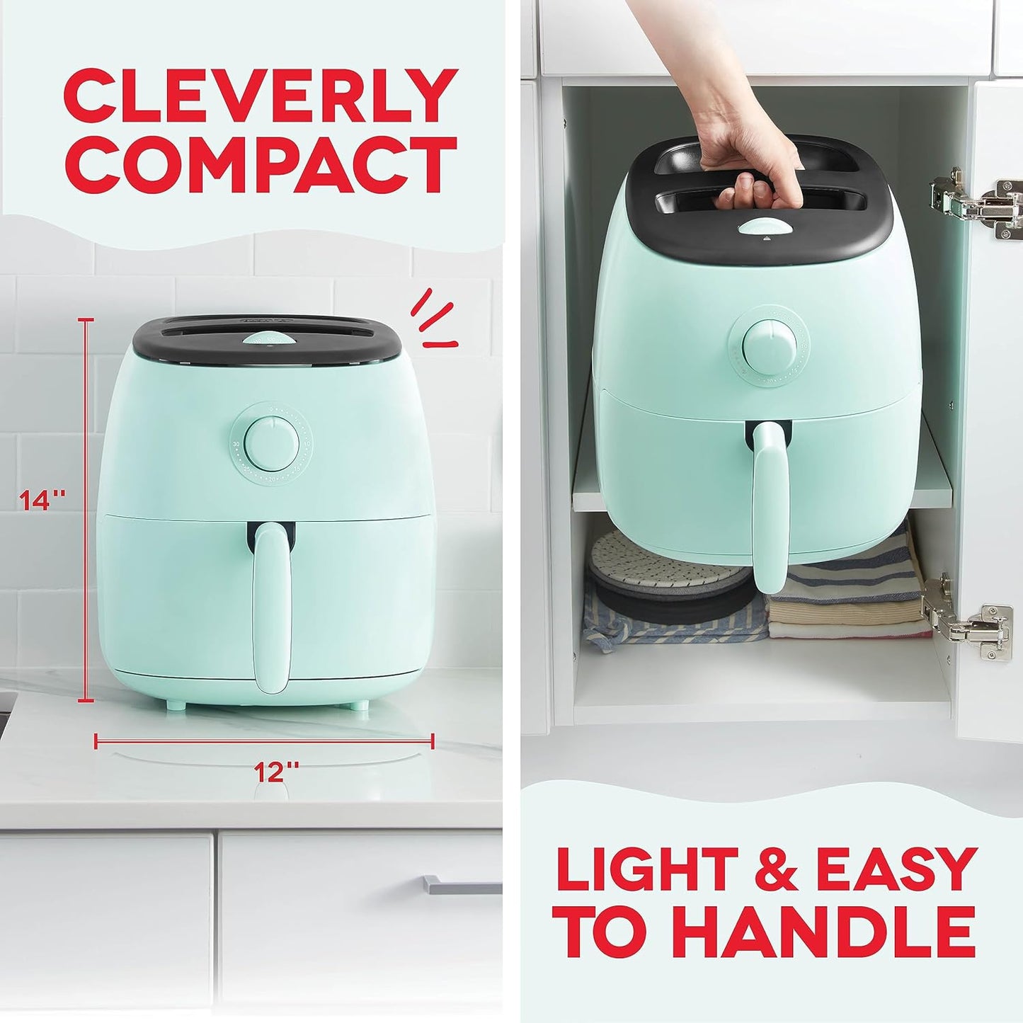 DASH Tasti-Crisp™ Electric Air Fryer Oven, 2.6 Qt., Aqua – Compact Air Fryer for Healthier Food in Minutes, Ideal for Small Spaces - Auto Shut Off, Analog, 1000-Watt